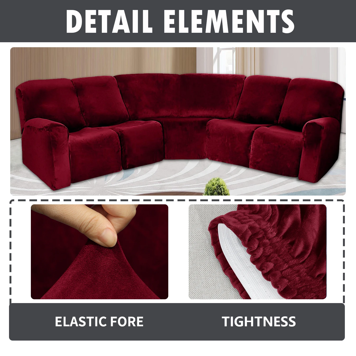 7 Piece Corner Sofa Covers Stretch Sectional Couch Slipcover Set Armchair Universal Elastic Couch Cover for Living Room Sofa