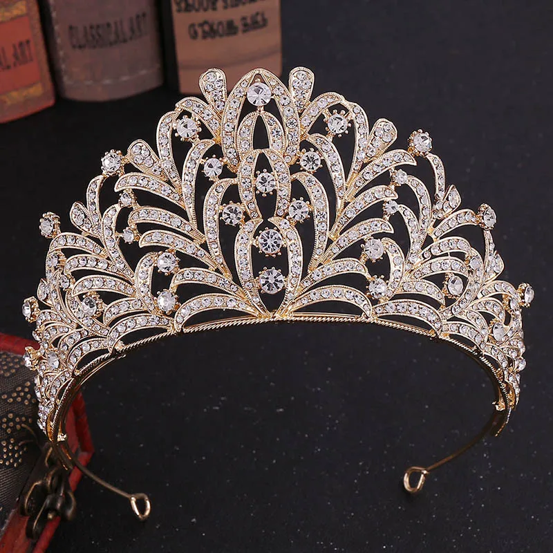 

Light Luxury Bride Wedding Tiaras and Crowns Shiny Rhinestone Leaf Princess Diadem Women Girls Costume Birthday Party Headbands