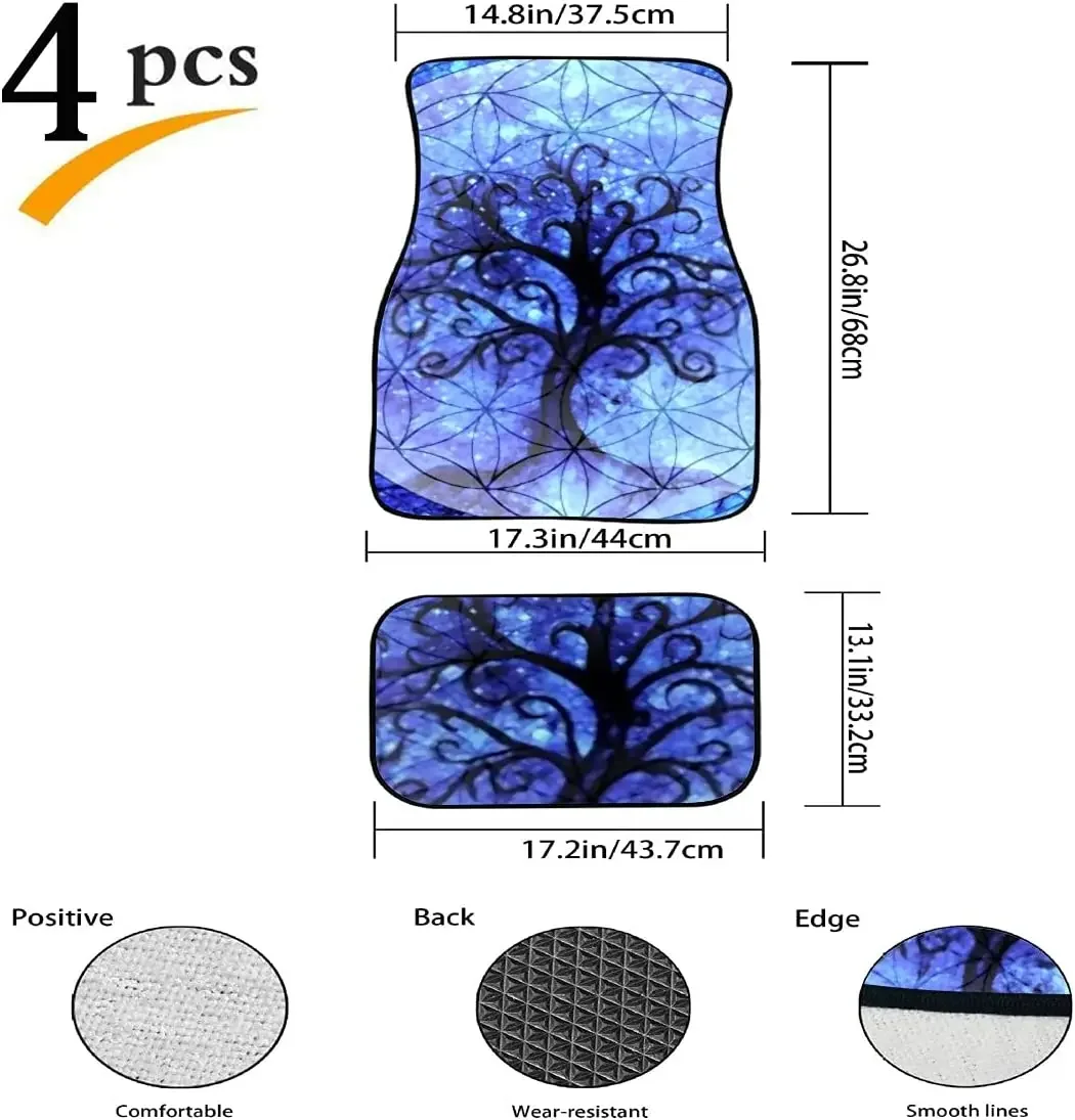 Car Floor Mats Tree Life Symbol On Structured Ornamental Print Design Carpet Car SUV Truck Floor Mats 4 Pcs,Car Carpet