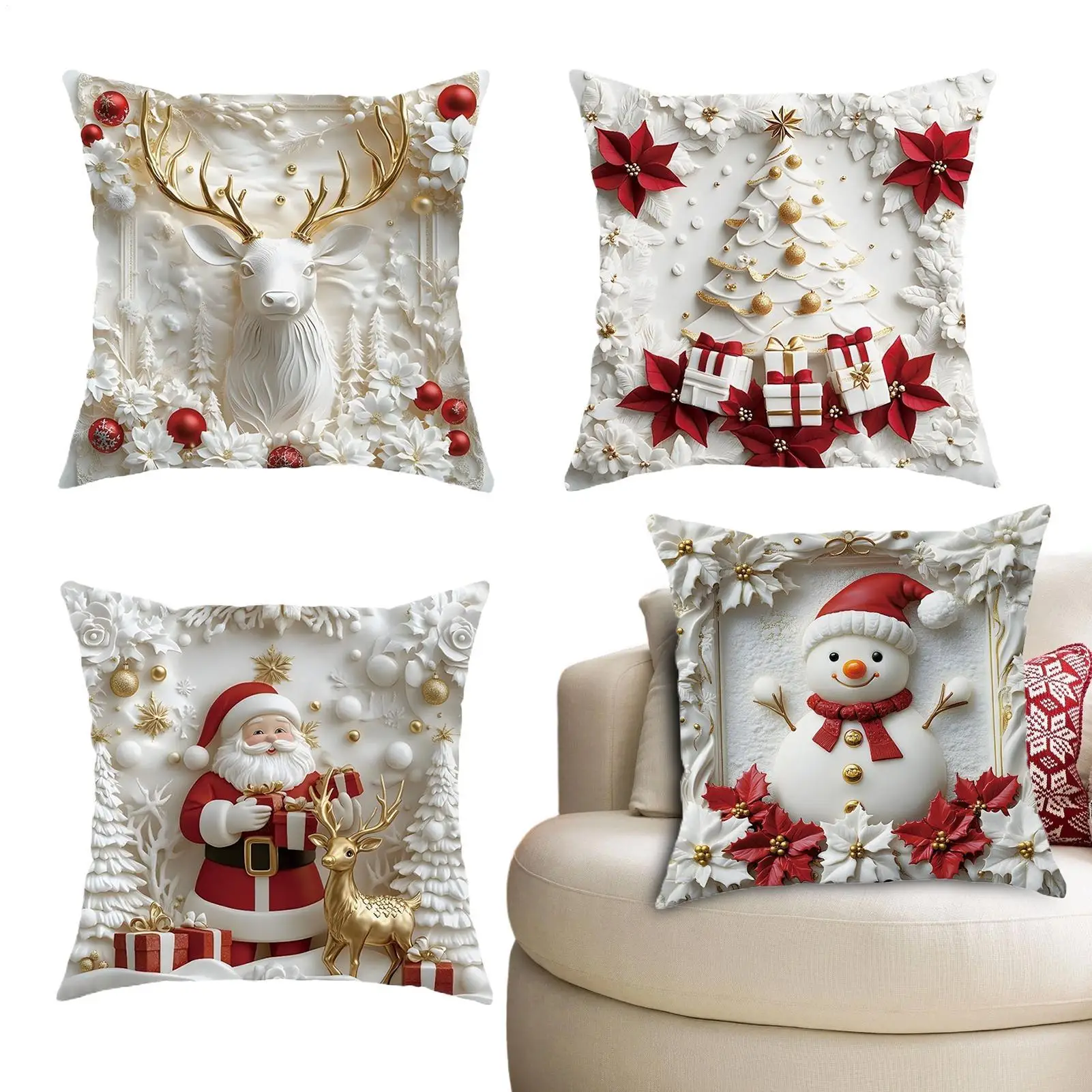 

Рождественские наволочки, 4 шт., 18x18 дюймов, декор с принтами оленей и Санта-Клауса, праздничные наволочки для друзей, дома, в помещении, зима