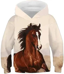 Sweatshirts 3d Printed Horse Graphics Long Sleeves Hoodies Kids Novelty Unisex Tops Loose Comfortable Autumn Winter Pullover