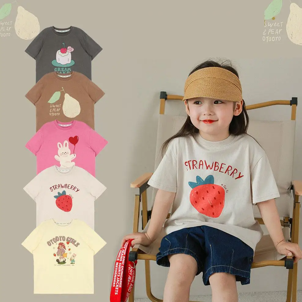 

2025 Summer New Children Short Sleeve T Shirts Cotton Boys Girls Cartoon Print Versatile Tee Baby Casual Tops Kids Clothes