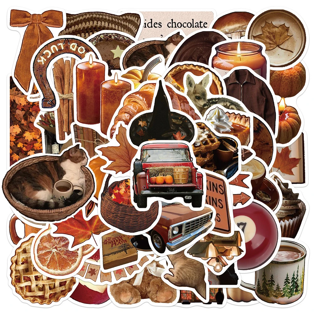 10/30/53pcs Cartoon Vintage Brown Aesthetic Stickers Ins Style Autumn Theme Sticker Suitcase Fridge Phone Decals Decoration Gift