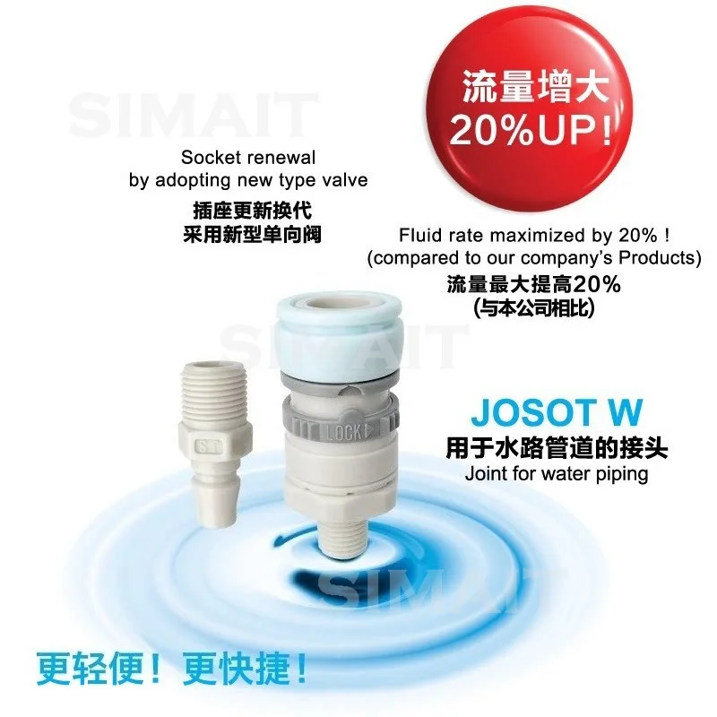 TS‑2W Water Purifier Quick Connect, Food‑Grade POM Plastic External Thread Self‑Locking Fitting
