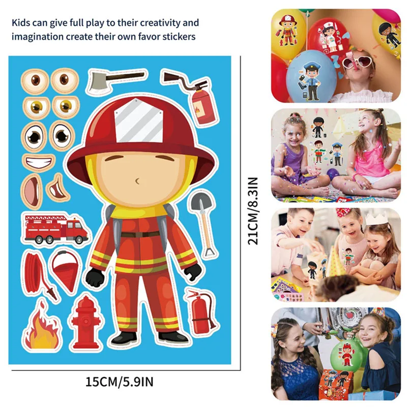 Kids DIY Stickers Puzzle Games Make Firefighter Doctor Nurses Teacher Police Officers Face Assemble Sticker Early Education Toys