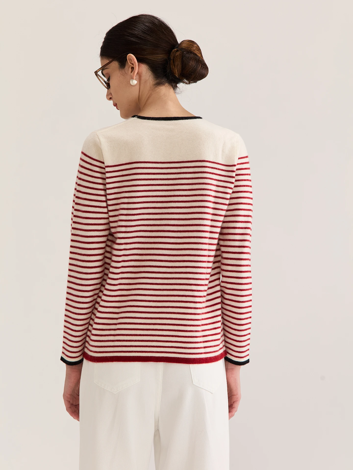 Elegant 100% Cashmere Woman's Sweater Autumn Winter Striped Knitwear High Quality Pullover Long Sleeve Clothing Tops Lady Jumper