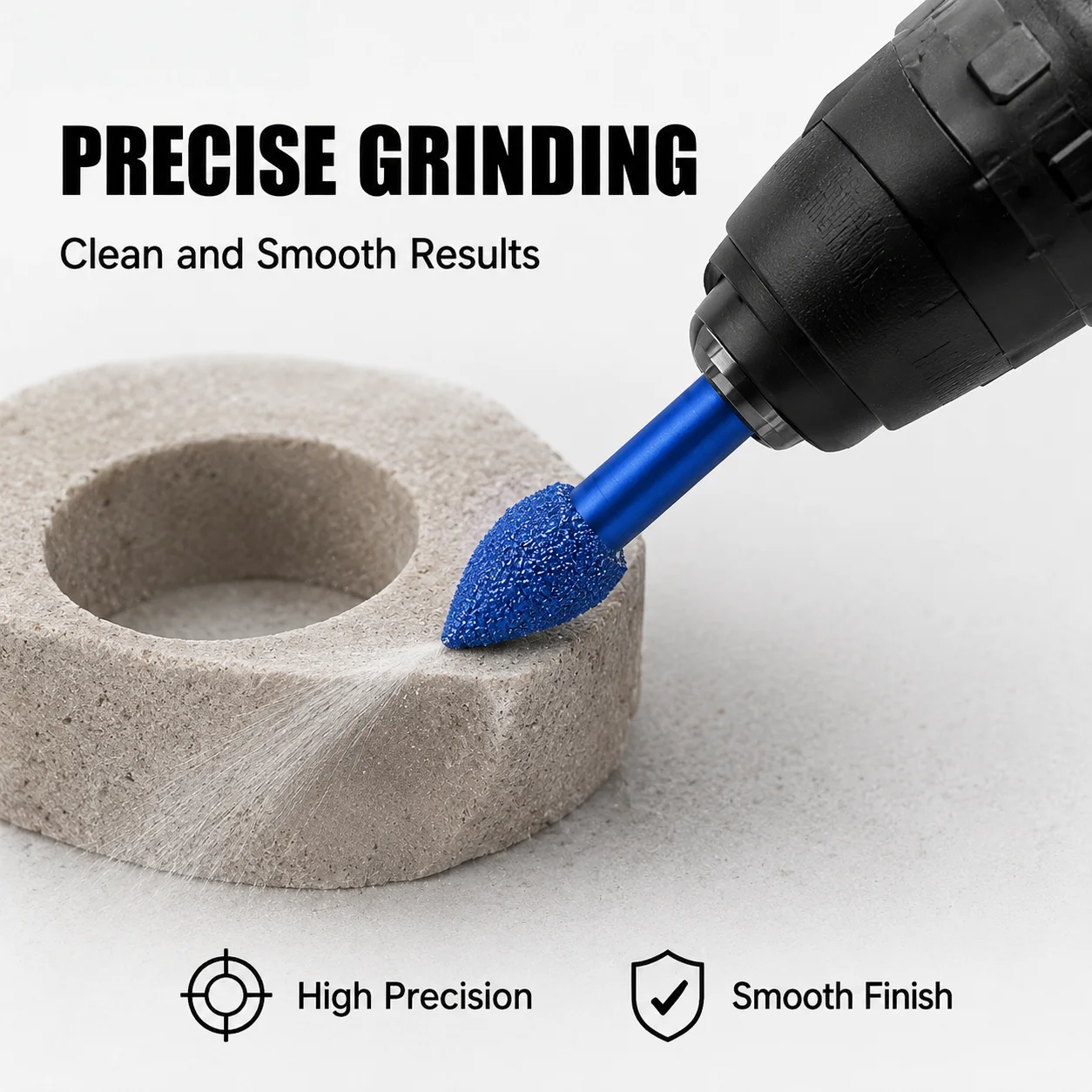 7Pcs Diamond Grinding Burrs 5-10mm, 1/4 Inch Hex Shank Diamond Carving Tools for Stone Marble Granite Ceramic Engraving