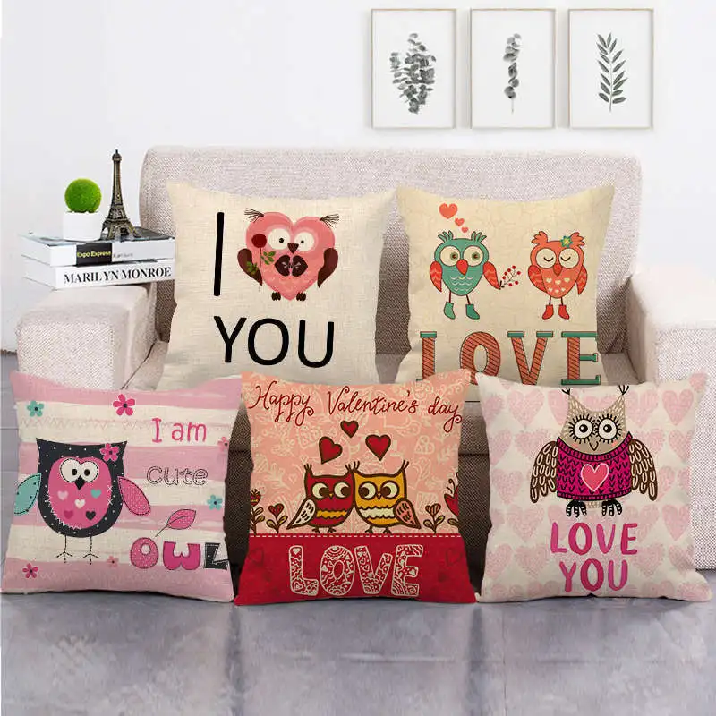 

Pink Owl Pillow Cases Cute Owl Cotton Linen Pillowcase for Girls Room Boy Girl Kid Room Aesthetics Pillow Cover Decorative 45x45