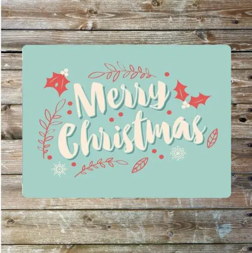 Merry christmas holly metal sign plaque