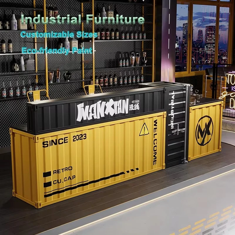 OME Industrial Wind Exclusive Design Reception Desk Creative Front Bar Counter for Outdoor Hotel Barbecue Shop Use Iron Material