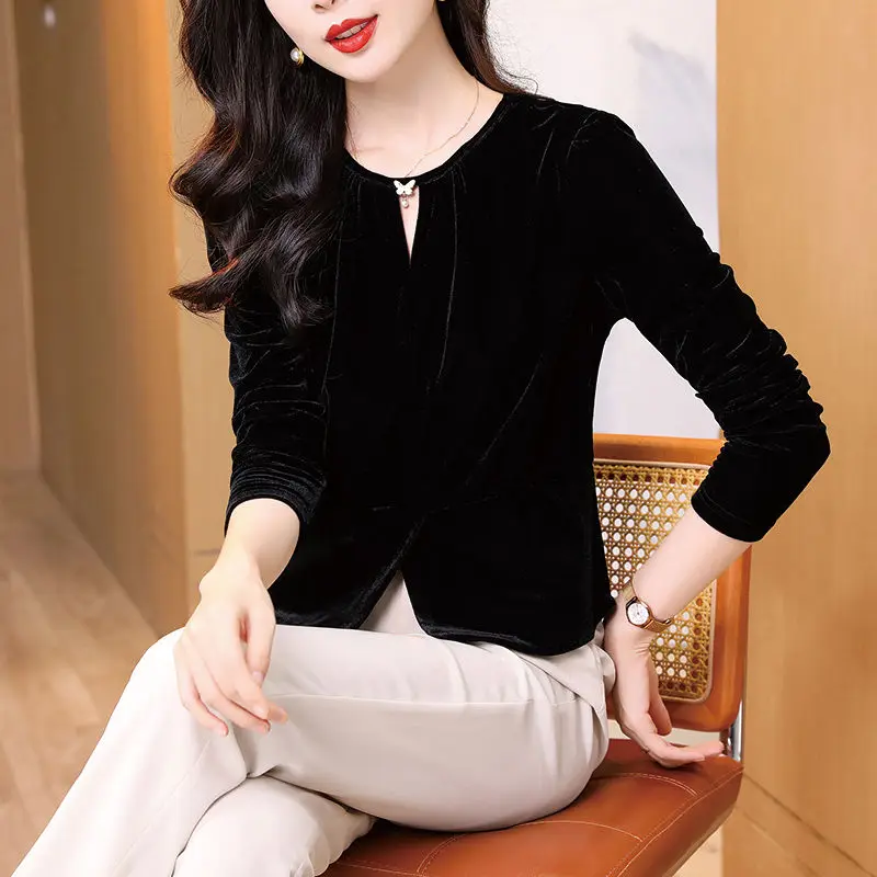 Small-scented Short Velvet Long-sleeved Base Shirt Women's Winter New Underwear Top Fashionable T-shirt