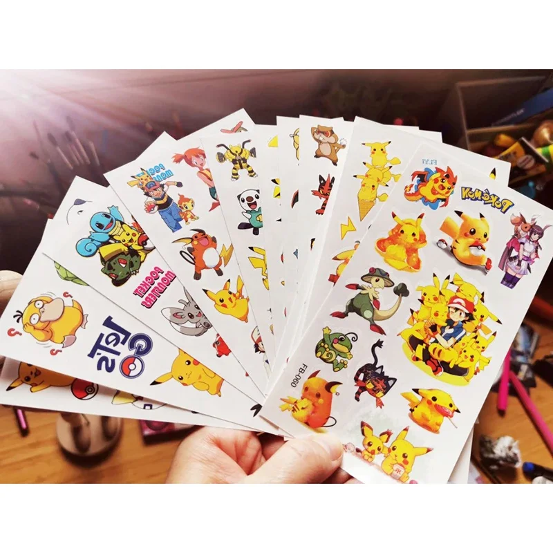 12pcs/bag Pokemon Tattoo Stickers Waterproof Cute Pikachu Sticker Funny Cartoon Kids Girls Christmas Birthday Gift Reward Toy