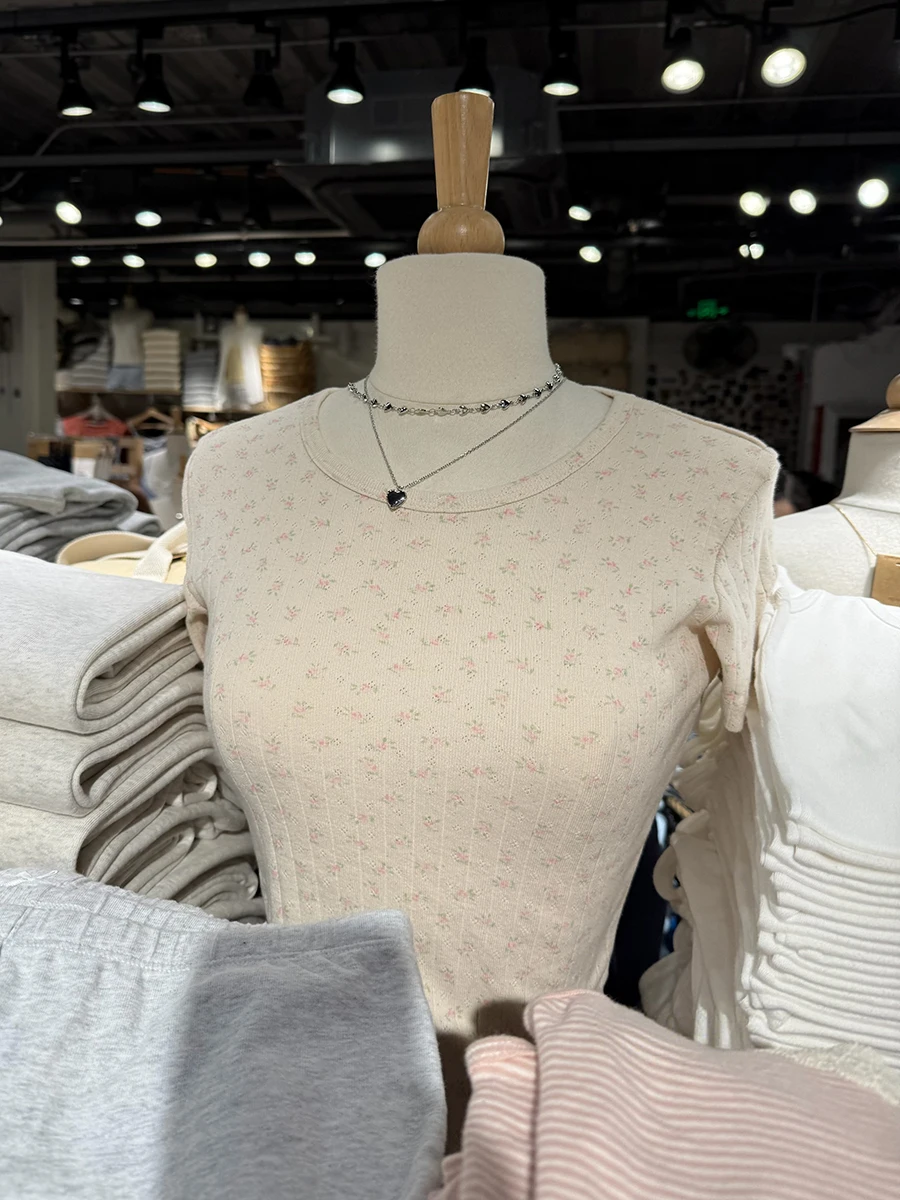 

Розовая тонкая футболка с цветочным узором, женские летние хлопковые футболки с круглым вырезом и короткими рукавами, милые повседневные модные базовые топы Y2k, новинка