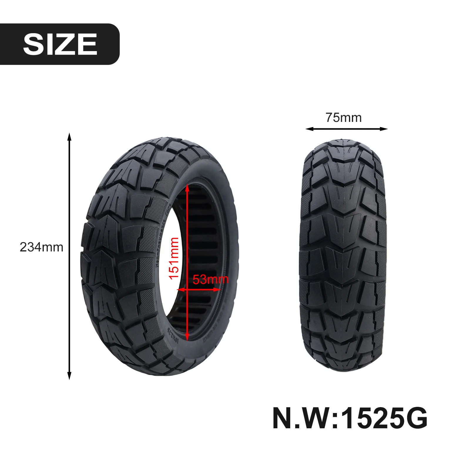 

1pc Solid Tire 10 Inch 10x2.75-6.5 Off-Road Solid Tyre 70/65-6.5 Tire For Electric Scooter 242x75mm Electric Scooter Accessories