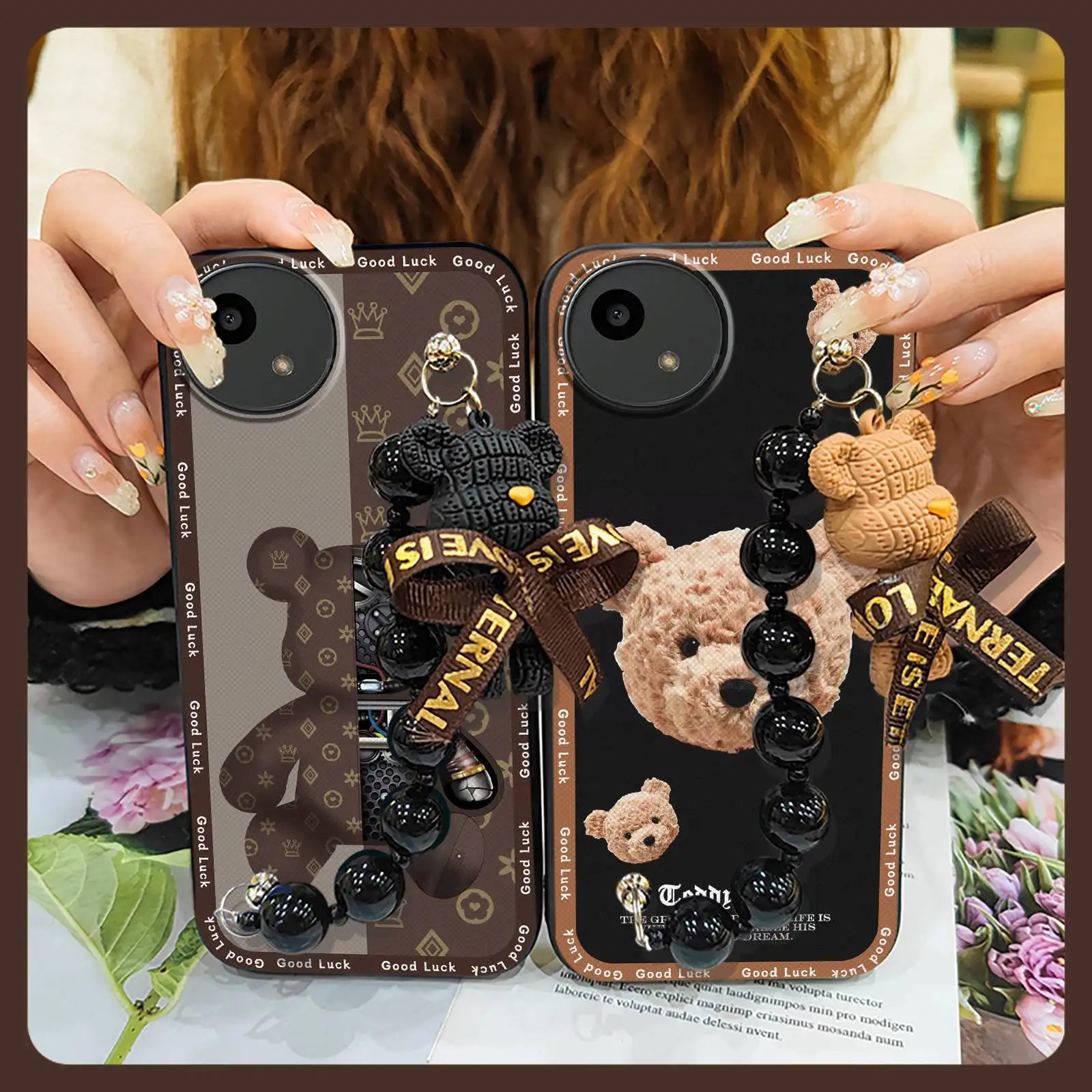Funda protectora resistente a la suciedad, funda de teléfono para Sharp Aquos wish5/SH-52F, pulsera de oso antigolpes, funda suave de silicona bonita