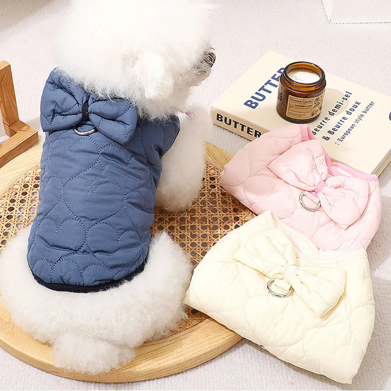 

Love Floral Dog Clothes Bichon Winter Thickened Cotton Pet Warm Vest Teddy Snap Button Two Legs Clothes XS-XL