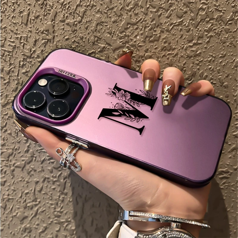 Para iPhone 16 15 14 13 12 11 Pro Max funda con patrón de letra M de flores para iPhone XS Max XR X 7 8 Plus 16E cubierta IMD a prueba de golpes