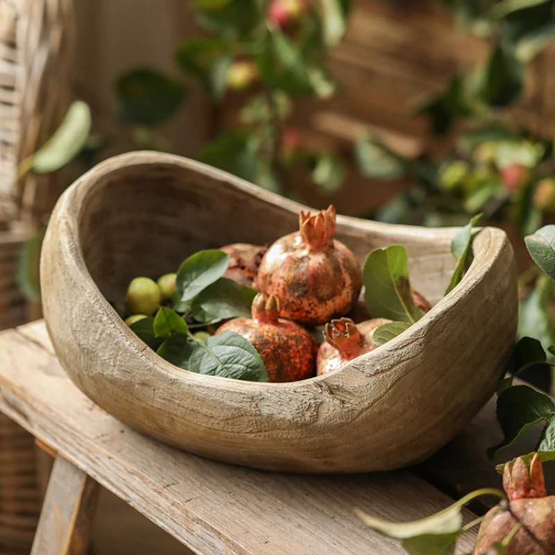 Wooden boat-shaped fruit bowl with ornaments solid wood paulownia wooden homestay style coffee table decorations snack plate