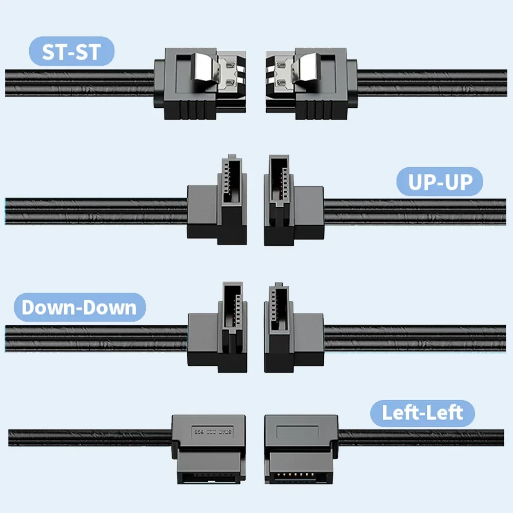 PC Hard Drive Sata 3.0 Data Cable SATA III SATA 3 HDD Cable w Locking Latch Straight To Right Left Up Down Angled 90 Degree 6GBs