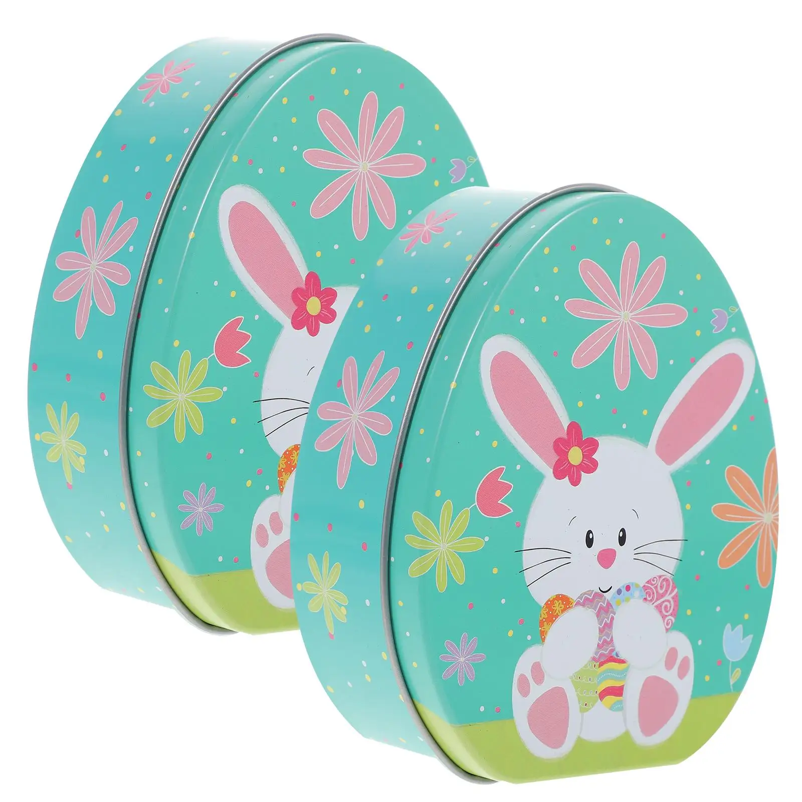 2Pcs Easter Box Iron Gift Packaging Flat Treat Container Storage Case Cookie Box Sweets Candy Container Holder