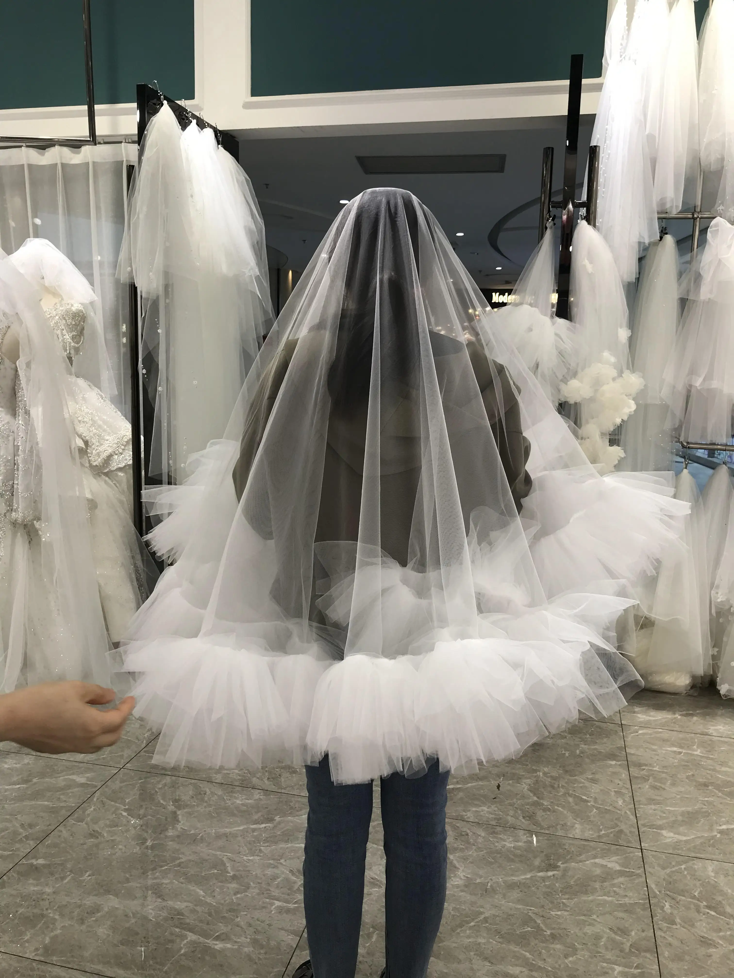 

Kisswhite Customized One Layer Ruffless Luxury Flowers 3d Bridal Veils Bride Cover Face Veils