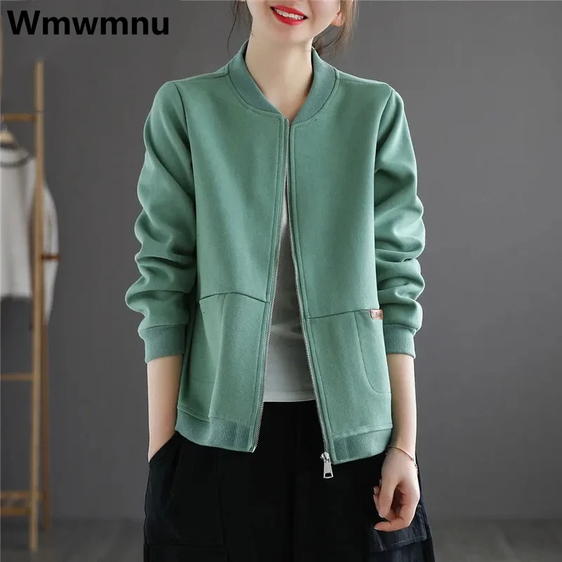 

Casual Women's Bomber Jackets 2023 Fashion Candy Colors Spring Cropped Coats Long Sleeve Zipper Classic Chaqueta Bomber Mujer