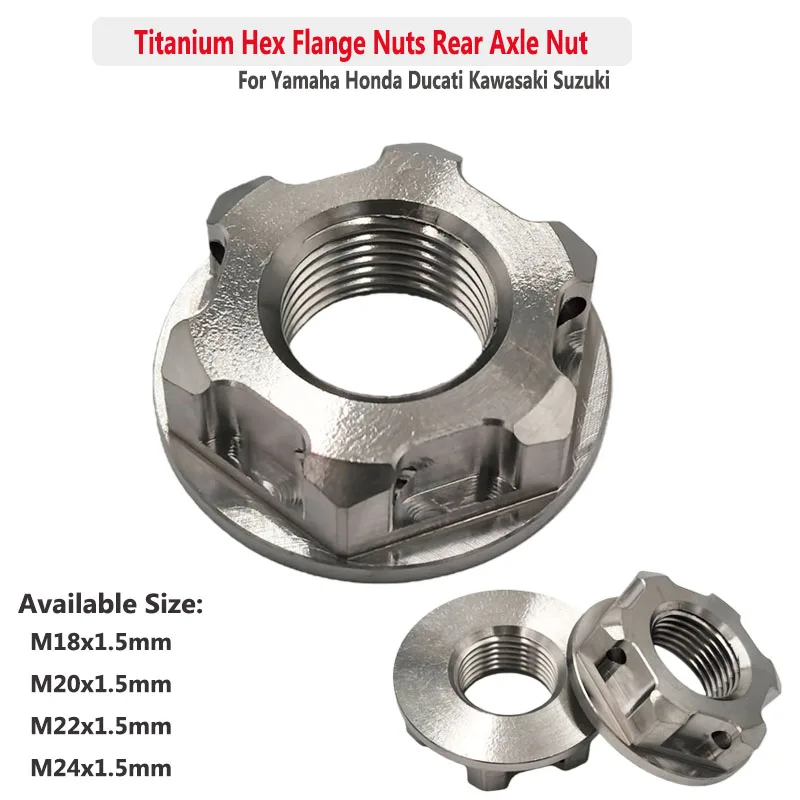 

Титановые гайки M18 M20 M22 M24x1.5мм для Yamaha Honda Kawasaki Suzuki Ducati, для мотоциклов A450 CRF2012R, фланцевые гайки, гайки задней оси