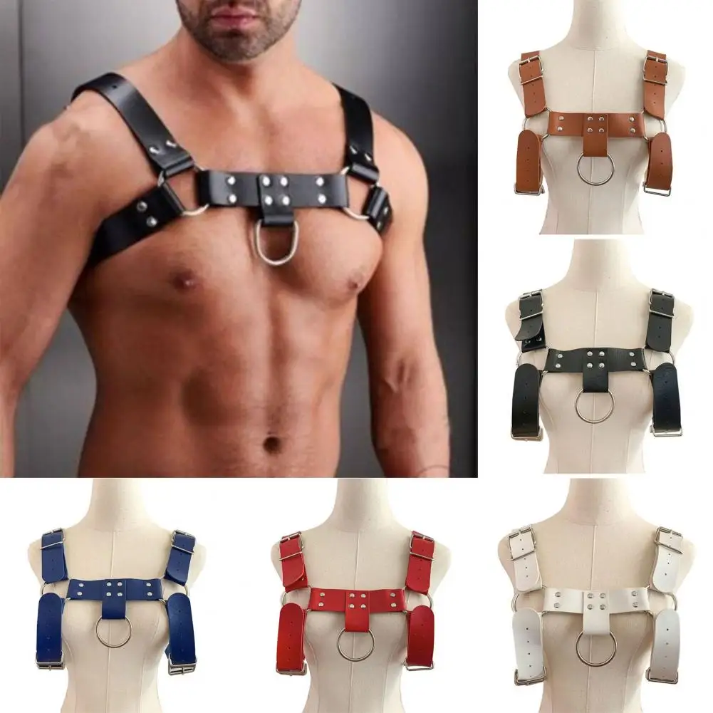 Back Strap Accessory Punk Style Rivet Decor Adjustable Faux Leather Body Bondage Cage Harness for Men Wide Fetish Gay Clothing