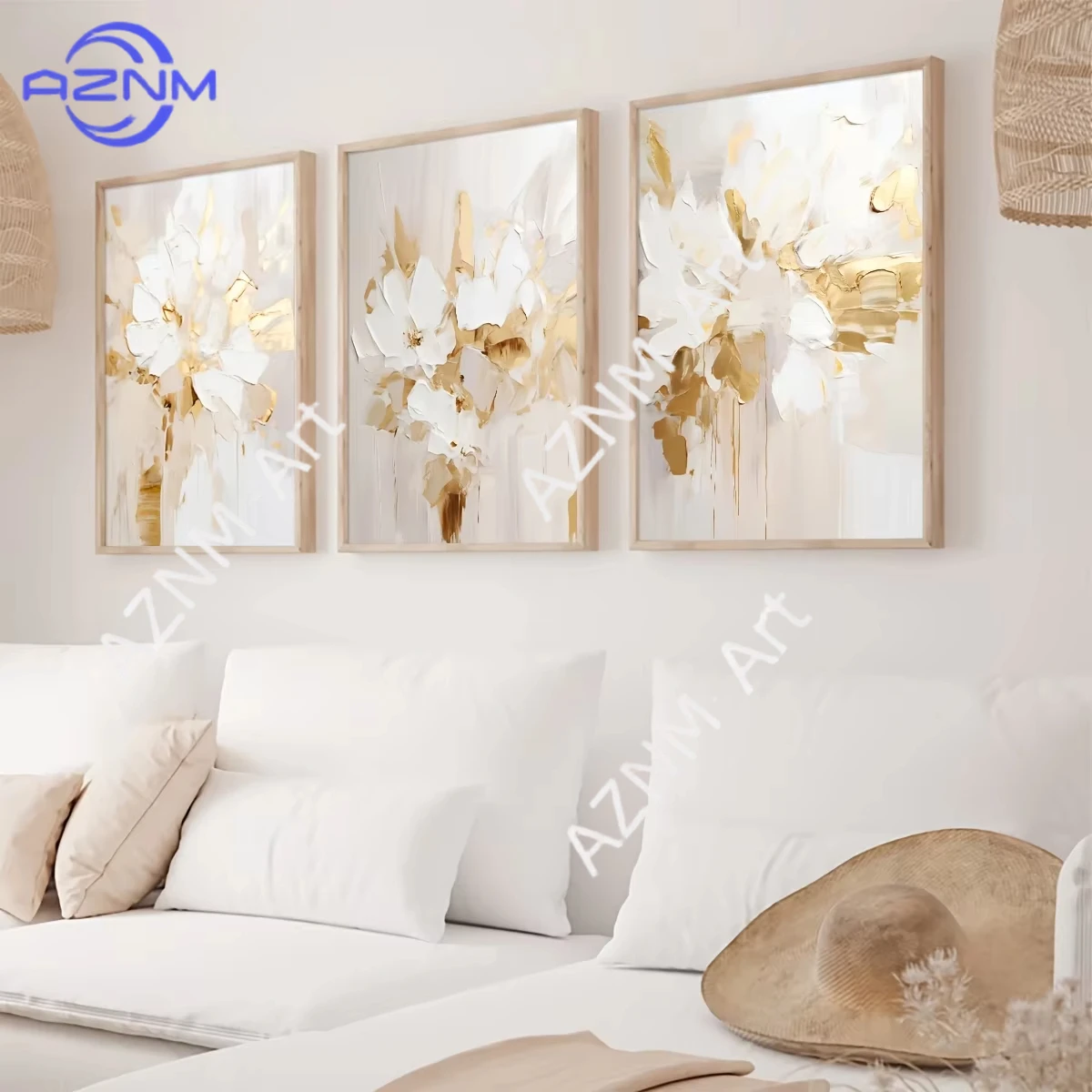 1 Stück/3 Stück Neutrale Abstrakte Blumen-Leinwanddrucke Poster Beige und Goldene Texturen Kunstdrucke Schlafzimmer Heim-Dekor Kunstposter