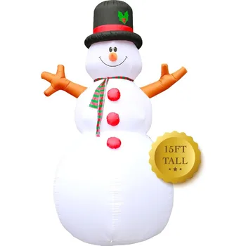 대형 눈사람 팽창식 야외 크리스마스 장식, 블로우 업 크리스마스 장식, 15 피트 대형