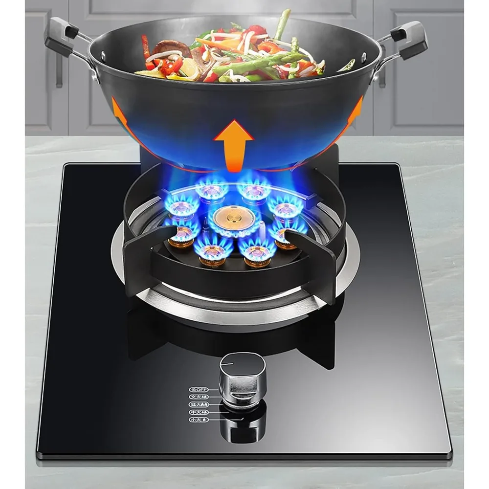 Gas cooktop Desktop Burner Cooker gas hob Built-in Kitchen Stove，Desktop Hob Cooking ， Black Tempered Glass/Stainless Steel Cook