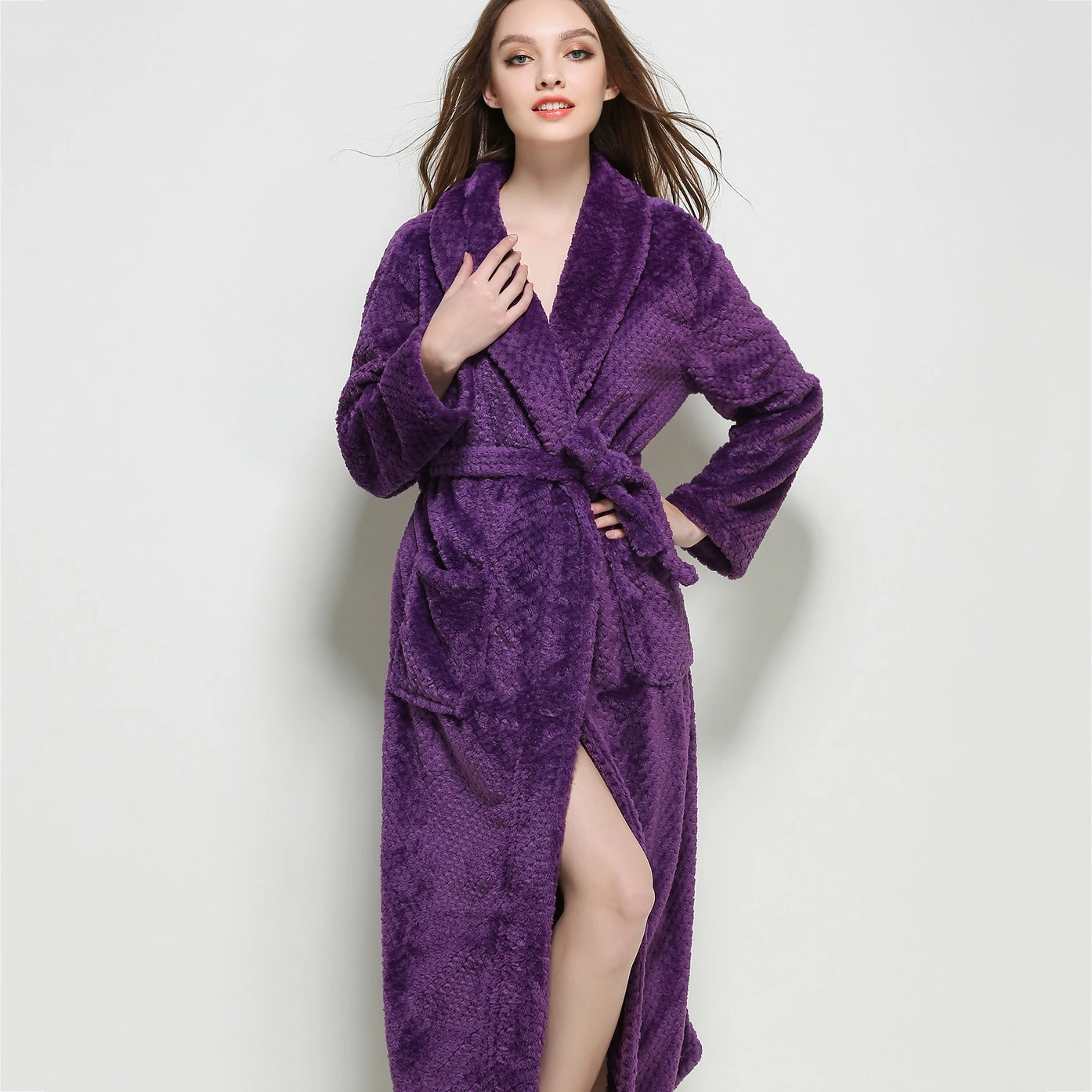 Thickened Warm Female Robe Sleepwear Flannel Nightwear Nightgown Winter Coral Fleece Bathrobe Loose Casual Home Dress Loungewear