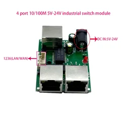 Mini PCBA 4 Ports Networkmini ethernet switch module 10/100Mbps 5V 12V 15V 18V 24V