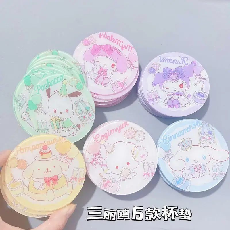 Sanrio Acrylic Coaster Anime Kawaii Decorate Student Cartoon Potholder Creativity Round Tea Coaster Surrounding Gift Wholesale