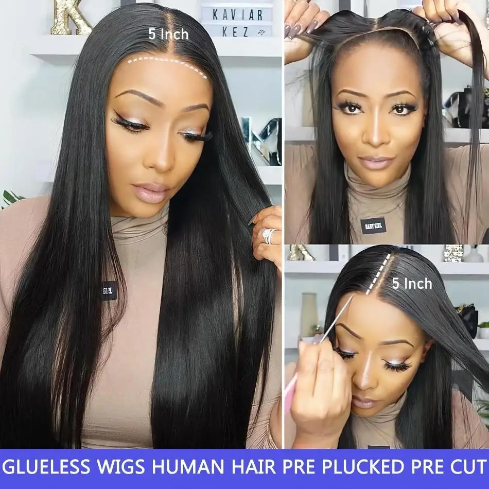 13X6 Straight Human Hair Wigs Glueless 13X4 Hd Lace Frontal Wig Ready To Wear Brazilian 4X4 5X5 30 40 Inch Closure Wig For Women image 4