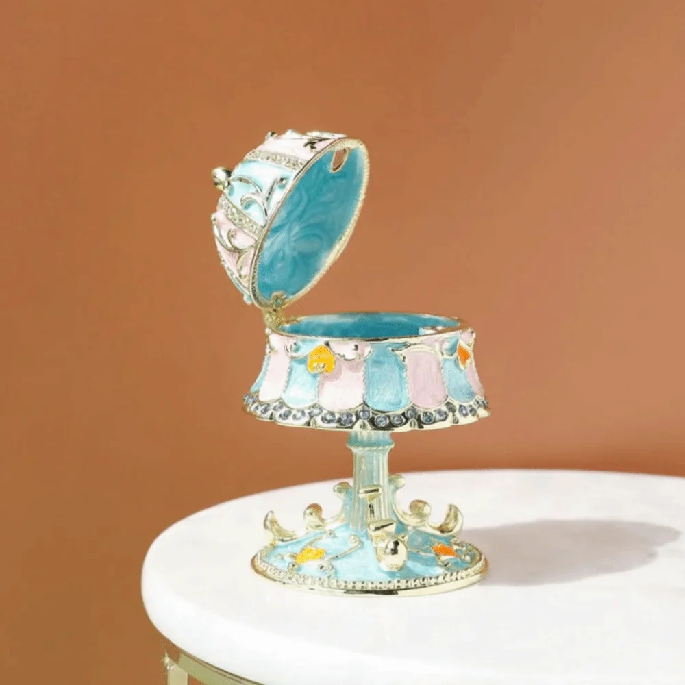 

Luxury Enamel Enamel Jewelry Box Metal Diamond Crystal Rhinestones European Style Jewelry Case Hand-Painted Enamel