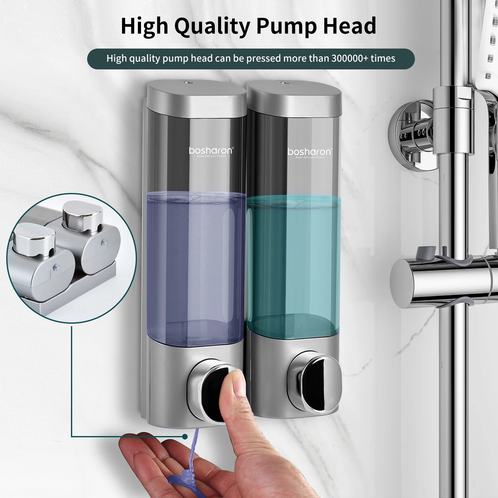 

2 in 1 Bathroom Shower Soap Dispenser Wall Mounted Drill Free Shampoo and Conditioner Dispenser Pump Shower Soap Dispenser