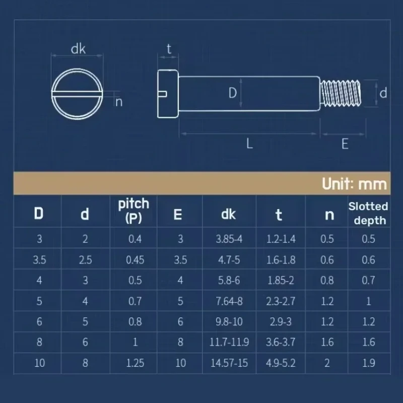304 stainless steel shaft shoulder step screw, straight slot plug bolt, locking bolt M2-M8