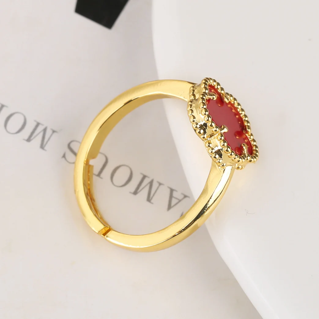 9 Colors Adjustable Shell Stone Five Leaf Flower Ring Cute Hot Selling High Quality Women\'s Jewelry Gold Plated Exquisite Clover