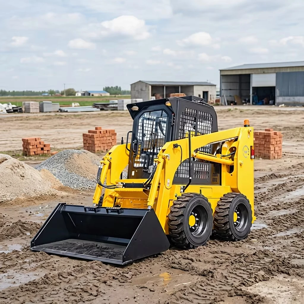 4WD Mini Compact Skid Steer Loader Quick Attach Hydraulic Drive Loader For Soil Moving Garden Tasks Implements Support