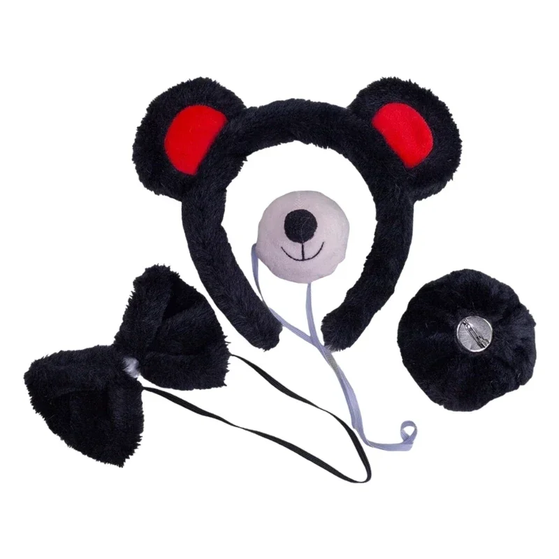 Bear Costume Set Ears Tail Bowtie Nose Animal Costume Accessories for Kids Girls Boys Halloween Cosplay Props