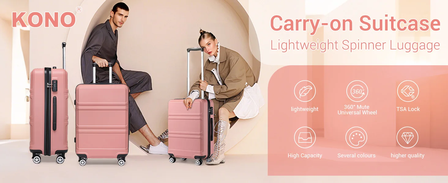 KONO Hartschalen Koffer, Leichte ABS Trolleys mit Zwillingsrollen, TSA Schloss, Reisekoffer（M/L/XL） – Detail 1