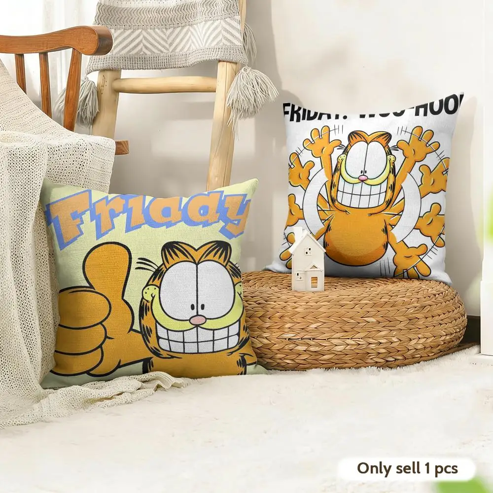 Cartoon Cute G-Garfield Cushion Cover Natural Linen Organic Fabric Double-Sided Printing Room Sofa Decor Pillow Case