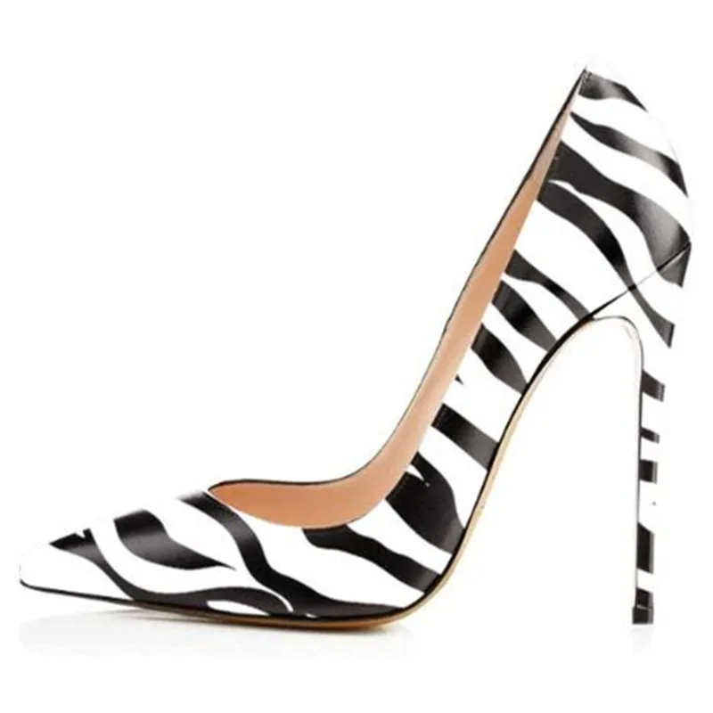 SHOFOO shoes Women\'s fashionable shoes. Pointed toe pumps. About 12 cm high heels Women\'s zebra print shoes Fashion show banquet