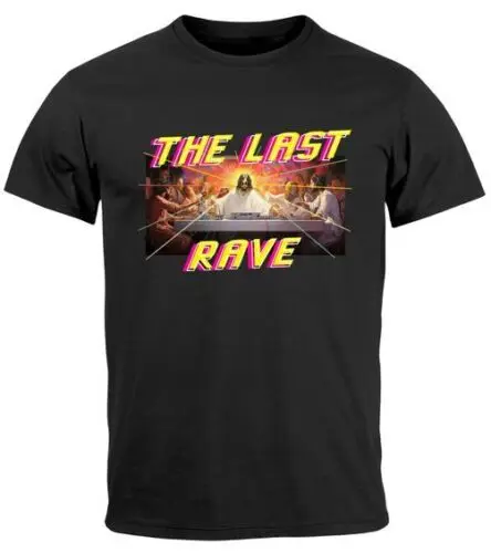 Herren T-Shirt Techno The Last Rave Parodie Das letzte Abendmahl Jesus Fashion