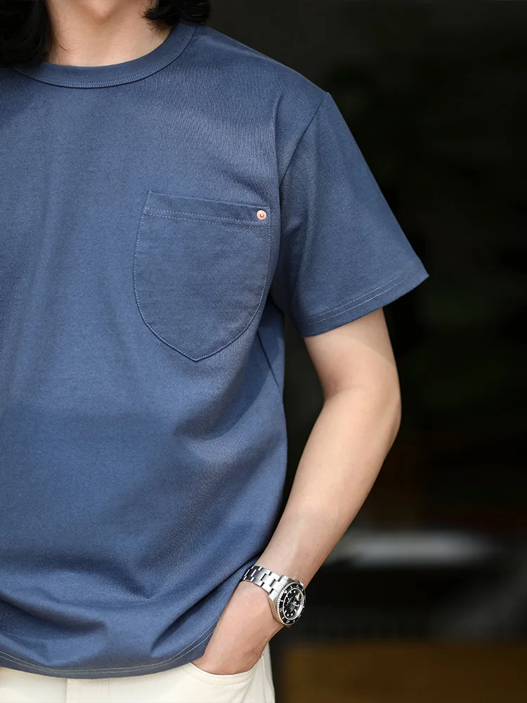 

Retro American Sle ket T-irt Men's Pure Cotton round Ne ort Sve Narrow Waed Base irt Youth Summer Faion