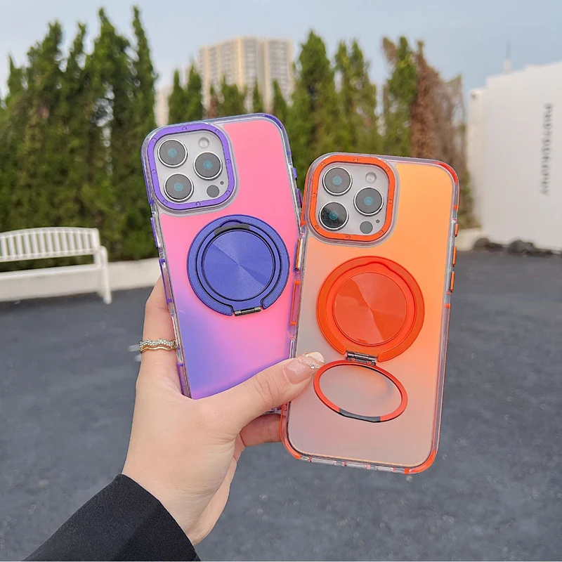 

Laser 360 Rotating Kickstand MagSafe Phone Case for iPhone 16 pro max 15 14 13 12 Metal Lens Wireless Charging Non-slip PC Cover