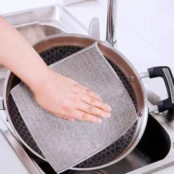 20cm Steel Wire Cleaning Cloth Double -layer Non -stick Oil Iron Dishrag Kitchen Pan Pot Dishes Cloths Rag Napery Dishcloth Rags