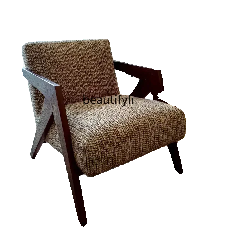 

Q181 Nordic Antique Style Single-Seat Sofa Chair Solid Wood Retro Living Room Designer Armchair Business Reception Leisure Chai