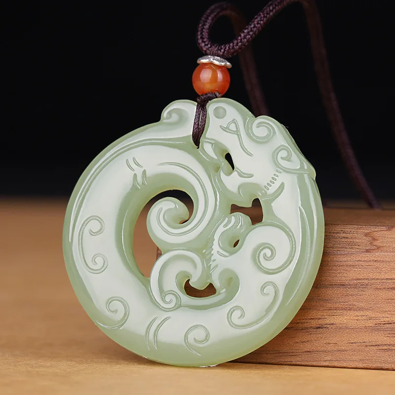 Hetian , White Jade -Shaped Pendant, Men'S Hollow , Antique-Style Necklace
